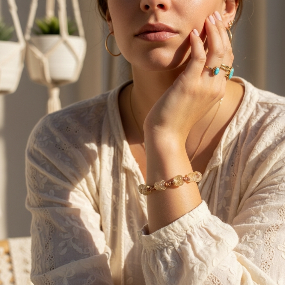 Handcrafted Citrine Crystal Bracelet | Copper Wire Wrap & Natural Gemstone Beads